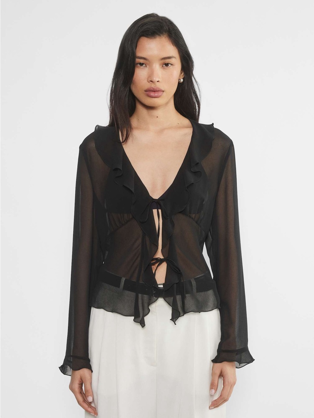 Aritzia Wilfred Frenchy Black Sheer Blouse, size xs